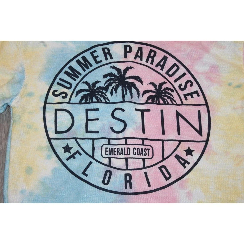 Unique Destination Destin Florida Summer Paradise Tie-Dye style Hoodie Size L - Picture 6 of 8